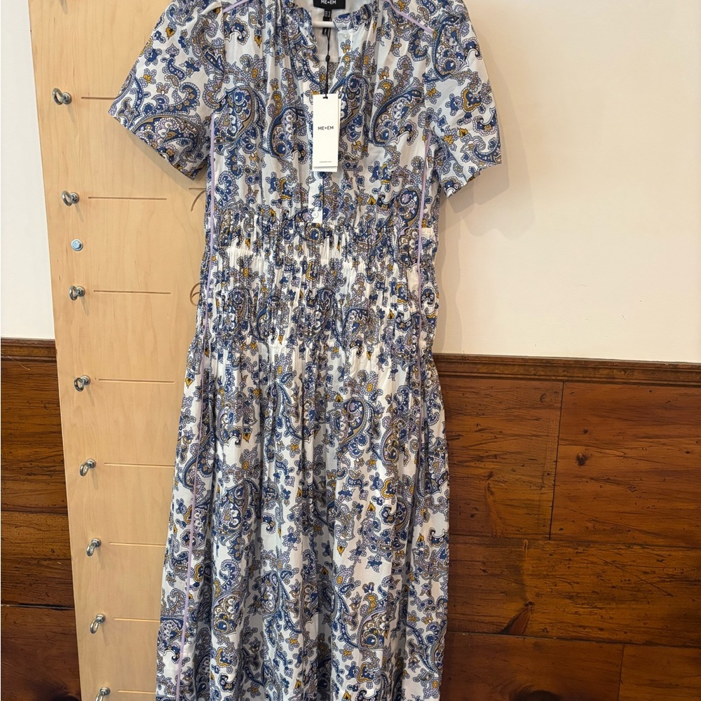 ME+EM Paisley Blue and Cream Midi Dress